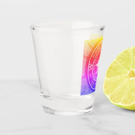 Mitte des Universums in Wallace Idaho V2 Schnapsglas (Links)