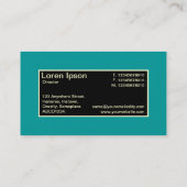 Mitte Etikett II - Schwarz mit Aquamarin und Creme Visitenkarte (Rückseite)