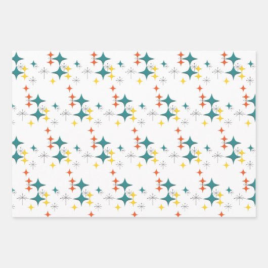Mitte Jahrhundert Diamonds Sternexplosionen Türkis Geschenkpapier Set (Vorderseite 3)