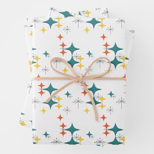 Mitte Jahrhundert Diamonds Sternexplosionen Türkis Geschenkpapier Set (Beispiel)
