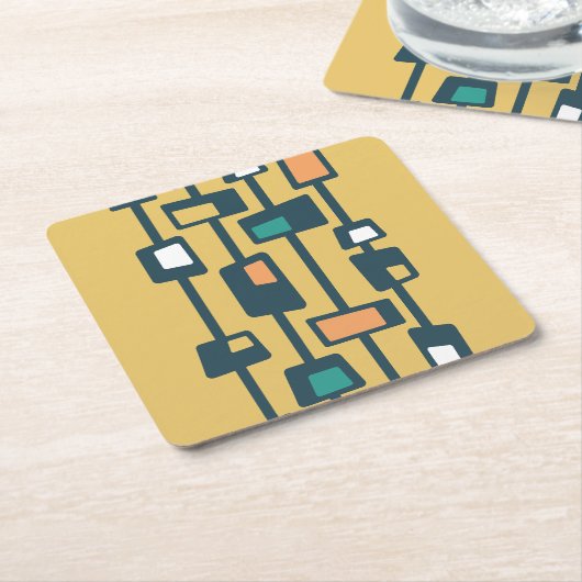 Mitte Jahrhundert Funky Blocks gelb Rechteckiger Pappuntersetzer (angewinkelt)