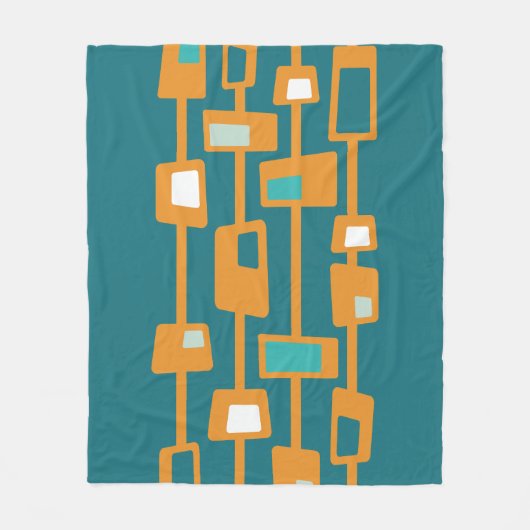Mitte Jahrhundert Funky Blocks Orange Fleecedecke (Vorderseite)
