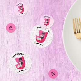 Mitte Jahrhundert Geburtstag Katzen Pink Stuhl Pol Konfetti