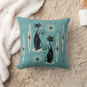 Mitte Jahrhundert Meow auf Blue Kissen (Decke)