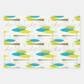 Mitte Jahrhundert Moderne Diamanten, Fisch, Avocad Geschenkpapier Set (Vorderseite 3)