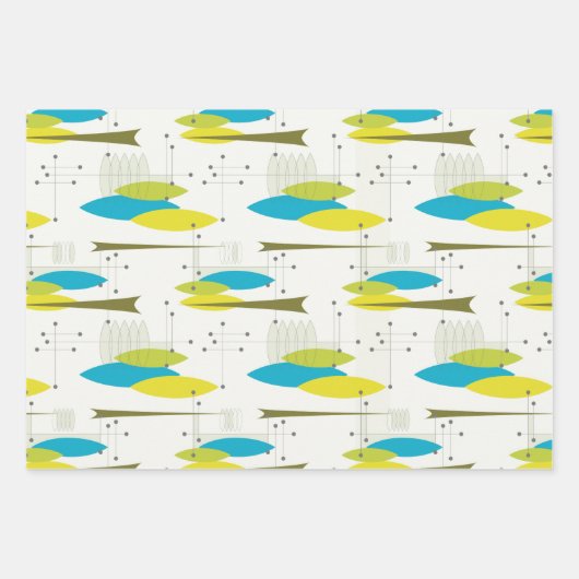 Mitte Jahrhundert Moderne Diamanten, Fisch, Avocad Geschenkpapier Set (Vorderseite 3)