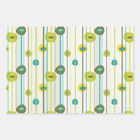 Mitte Jahrhundert Moderne Diamanten, Fisch, Avocad Geschenkpapier Set (Vorderseite 2)