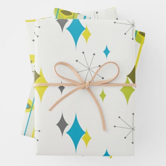 Mitte Jahrhundert Moderne Diamanten, Fisch, Avocad Geschenkpapier Set (Beispiel)