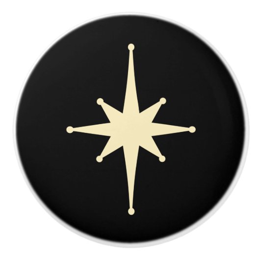 Mitte Jahrhundert Moderner Atomstar Black & Cream Keramikknauf (Vorderseite)