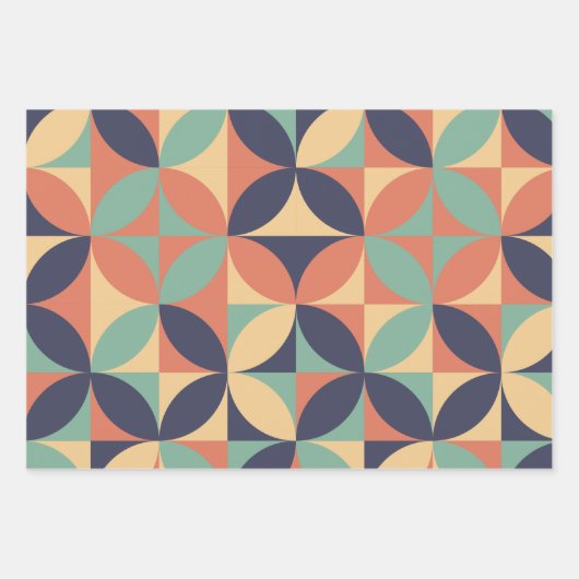 Mitte Jahrhundert Modernes Abstraktes Muster Blau Geschenkpapier Set (Vorderseite 3)