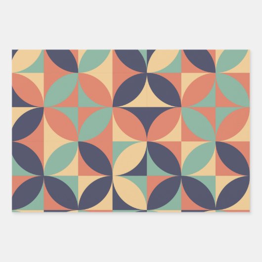 Mitte Jahrhundert Modernes Abstraktes Muster Blau Geschenkpapier Set (Vorderseite 2)