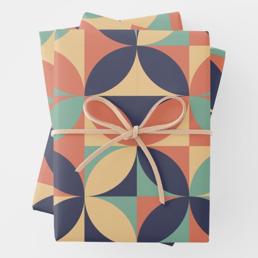 Mitte Jahrhundert Modernes Abstraktes Muster Blau Geschenkpapier Set (Beispiel)