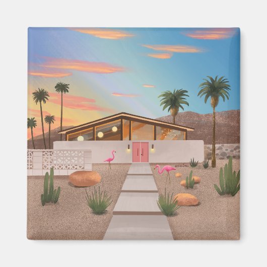 Mitte Jahrhundert Modernes Flamingo-Haus Magnet (Vorne)