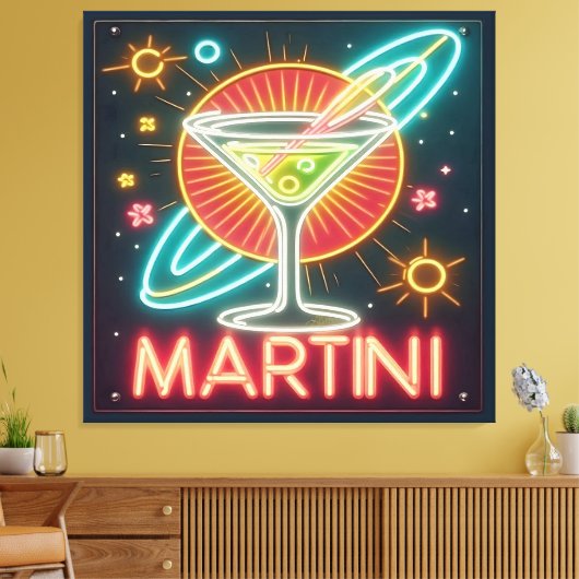 Mitte Jahrhundert Neon Martini Signi Leinwanddruck (Insitu (Wohnzimmer))
