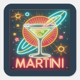 Mitte Jahrhundert Neon Martini Signi Quadratischer Aufkleber