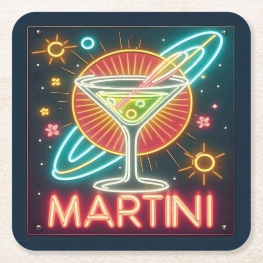 Mitte Jahrhundert Neon Martini Signi Rechteckiger Pappuntersetzer (Vorderseite)