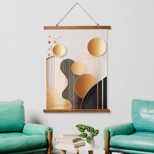 Mitte Jahrhundert Terracotta Brown und Beige Wandteppich Mit Holzrahmen (Wohnzimmer)