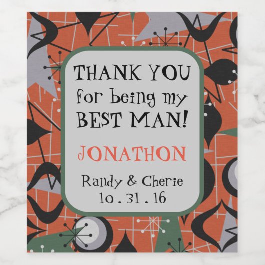 Mitte Jahrhundert Vielen Dank Trauzeuge Weinetiket Weinetikett (Einzelnes Label)