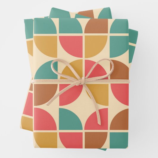 Mitte Jahrhunderts Abstrakte Formen Roter aquamari Geschenkpapier Set (Beispiel)