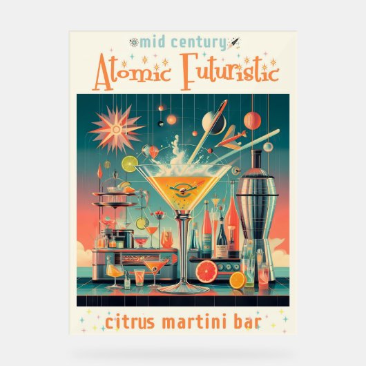 Mitte Jahrhunderts Atomusiontic Citrus Martini Bar Acrylschild (Vorderseite)