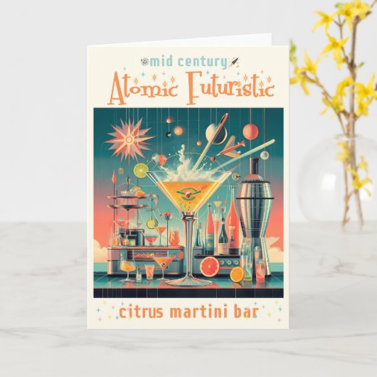 Mitte Jahrhunderts Atomusiontic Citrus Martini Bar Karte (Gelbe Blume)