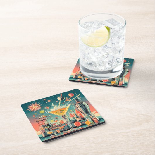 Mitte Jahrhunderts Atomusiontic Citrus Martini Bar Rechteckiger Pappuntersetzer (Vor Ort)