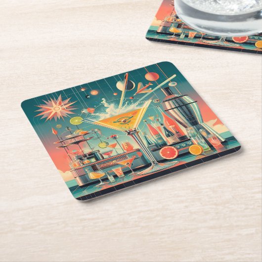 Mitte Jahrhunderts Atomusiontic Citrus Martini Bar Rechteckiger Pappuntersetzer (angewinkelt)