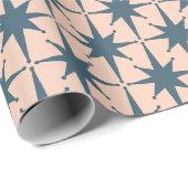 Mitte Jahrhunderts Modernes Sternmuster Stahl Blau Geschenkpapier (Rolleneckpunkt)