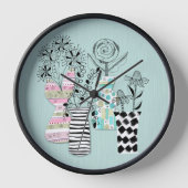 Mitte Jahrhunderts Scandi Floral Aquamarin Uhr (Vorderseite)