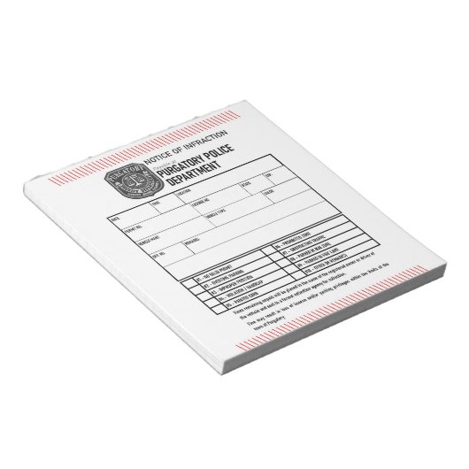 Mitteilung der Polizeibehörde Notizblock (angewinkelt)