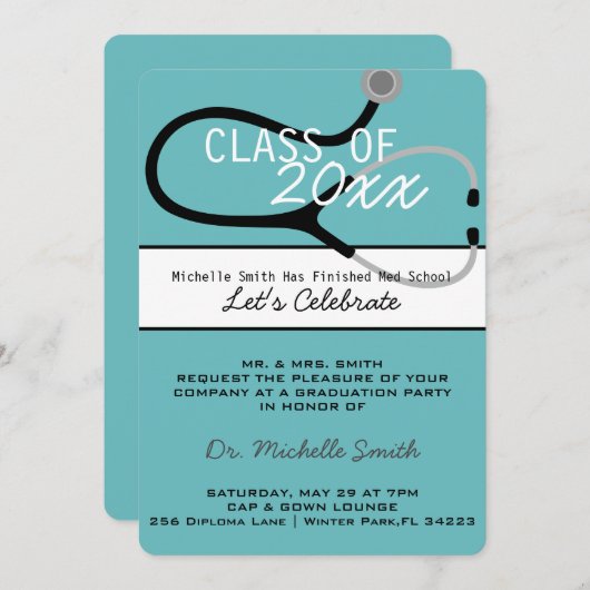 Mitteilung Stethoskop-Arzt-Abschluss Einladung (Vorne/Hinten)