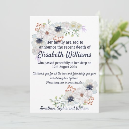 Mitteilung über die Karte der Todesbeerdigung (Stehend Vorderseite)