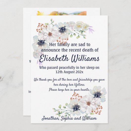 Mitteilung über die Karte der Todesbeerdigung (Vorne/Hinten)