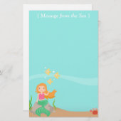 Mitteilung vom Meer, Meerjungfrau mit Ozean-Tieren Briefpapier (Vorne/Hinten)