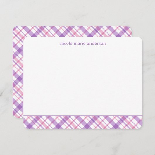 Mitteilungskarten für Karierte Muster in Lavendel (Vorne/Hinten)