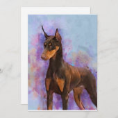 Mitteilungskarten - Red Doberman on Watercolor Bac (Vorne/Hinten)