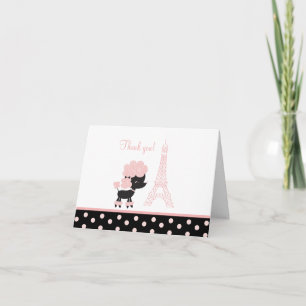 Mitteilungskarten von Poodle, Schwarz/Rosa, Danke