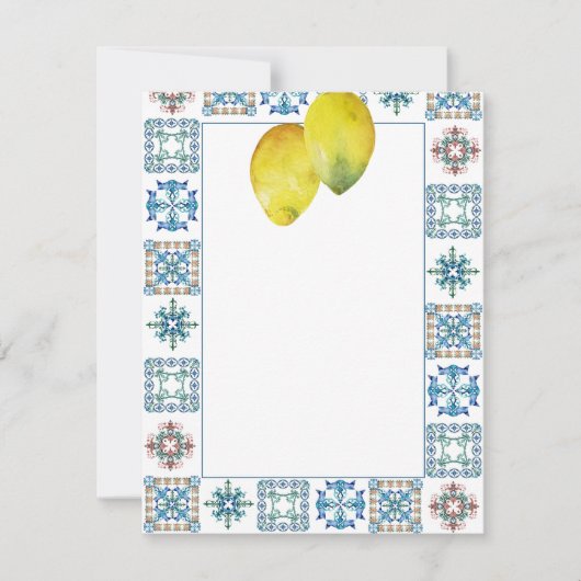 Mitteilungskarten Zitronen mit blauem Amalfi-Flies (Vorderseite)