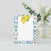 Mitteilungskarten Zitronen mit blauem Amalfi-Flies (Stehend Vorderseite)