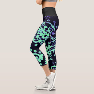 MITTEL Hohe Taille Seafoam Lila Paisley Capri Leggings
