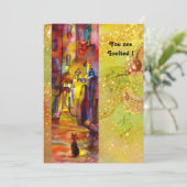 MITTELALLEIN MIT NACHT IN FLORENZ, rot-gelb Einladung (Stehend Vorderseite)