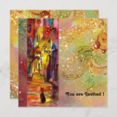 MITTELALLEIN MIT NACHT IN FLORENZ, rot-gelb Einladung (Vorne/Hinten)