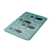 Mittelalter bedeutet Retro-Atomkatzen auf blau Badematte (Schrägansicht)