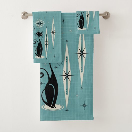 Mittelalter bedeutet Retro-Atomkatzen auf blau Badhandtuch Set (Insitu)