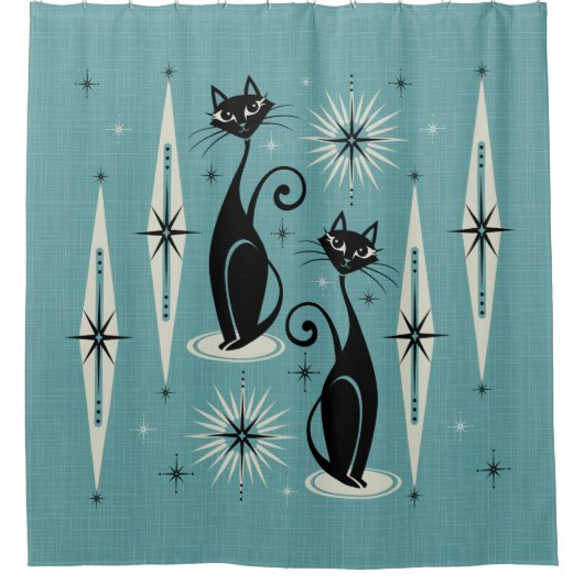 Mittelalter bedeutet Retro-Atomkatzen auf blau Duschvorhang (Vorderseite)