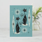 Mittelalter bedeutet Retro-Atomkatzen auf blau Einladung (Stehend Vorderseite)