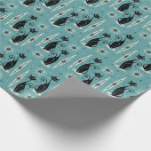 Mittelalter bedeutet Retro-Atomkatzen auf blau Geschenkpapier (Ecke)