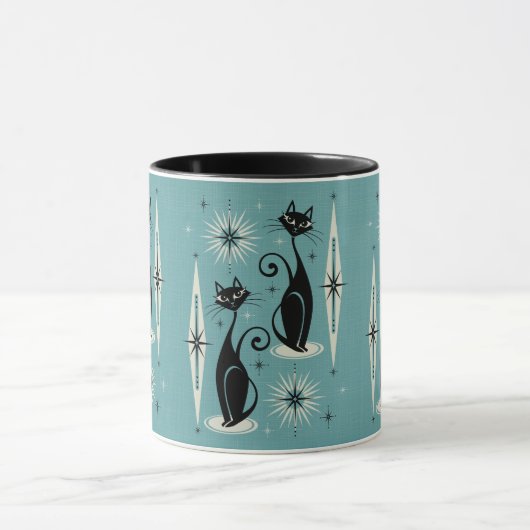 Mittelalter bedeutet Retro-Atomkatzen auf blau Tasse (Zentrum)