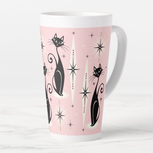 Mittelalter bedeutet Retro-Atomkatzen auf warmen R Milchtasse (Rechte Ecke)