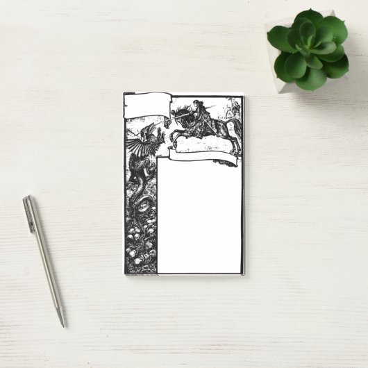 Mittelalter Drache und Ritter Post-it Klebezettel (Büro)